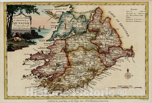 Historic Map : A New & Correct Map of the Province of Munster Drawn from the Latest & Best Authorities, c1775, Thomas Condor, Vintage Wall Art