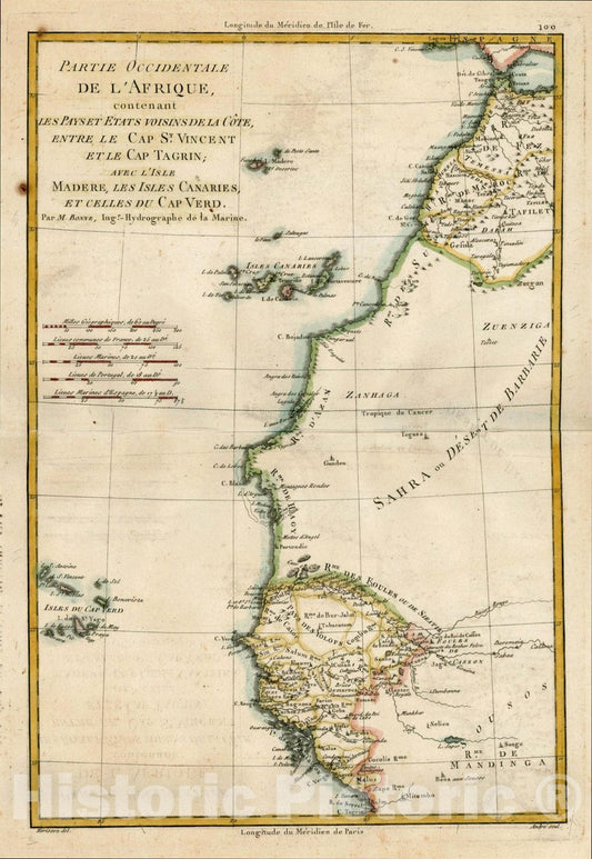 Historic Map : Partie Occidentale De L'Afrique, contenant Les Pays et Etats Voisins De La Cote, Entre Le Cap St, 1780, Rigobert Bonne, Vintage Wall Art