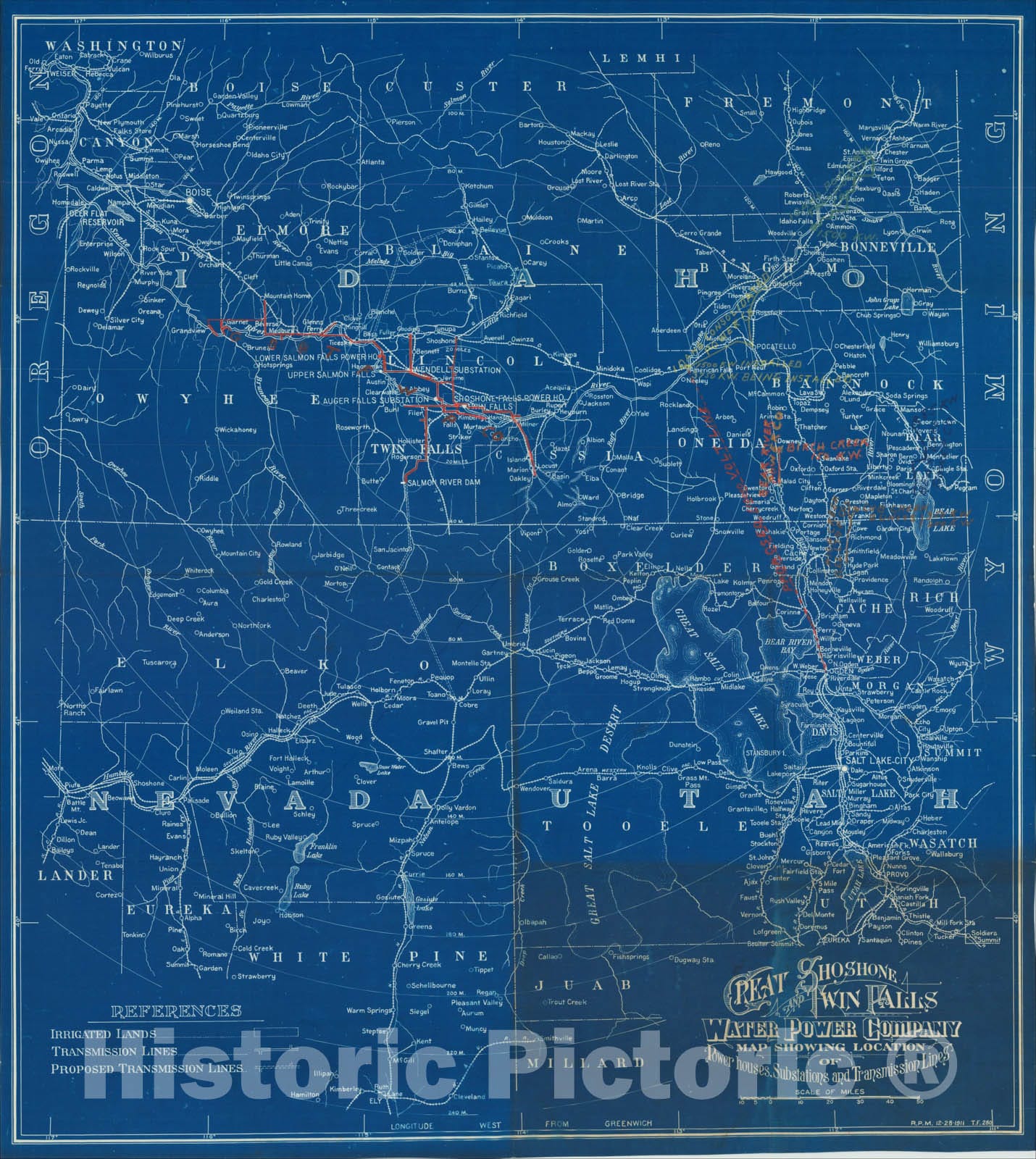 Historic Map : Great Shoshone and Twin Falls Water Power Company Map, 1911, Great Shoshone and Twin Falls Water Power Company, Vintage Wall Art