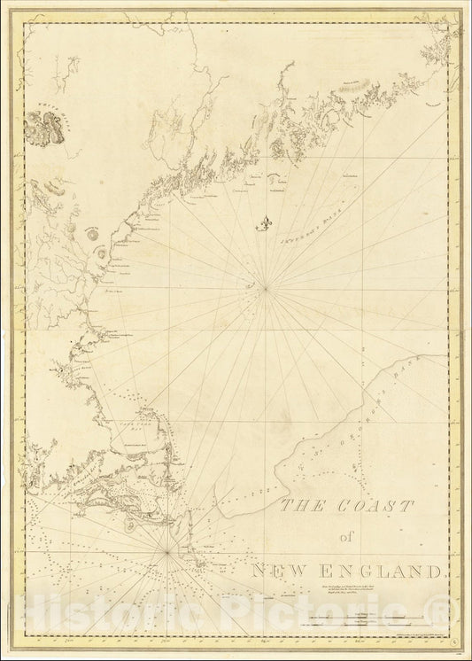 Historic Map : The Coast of New England, 1776, Joseph Frederick Wallet Des Barres, Vintage Wall Art