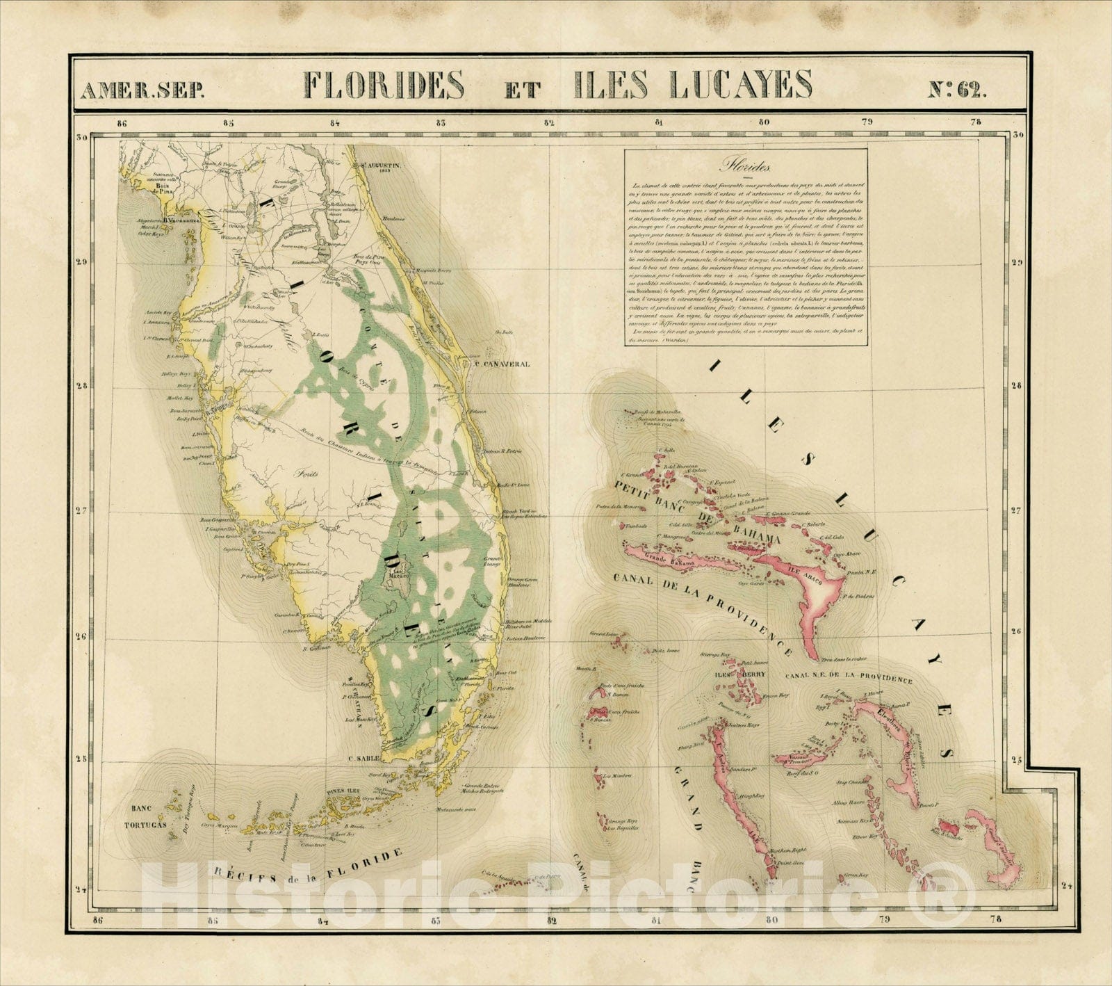 Historic Map : Amer. Sep. No. 62. Florides et Iles Lucayes, 1827, , Vintage Wall Art