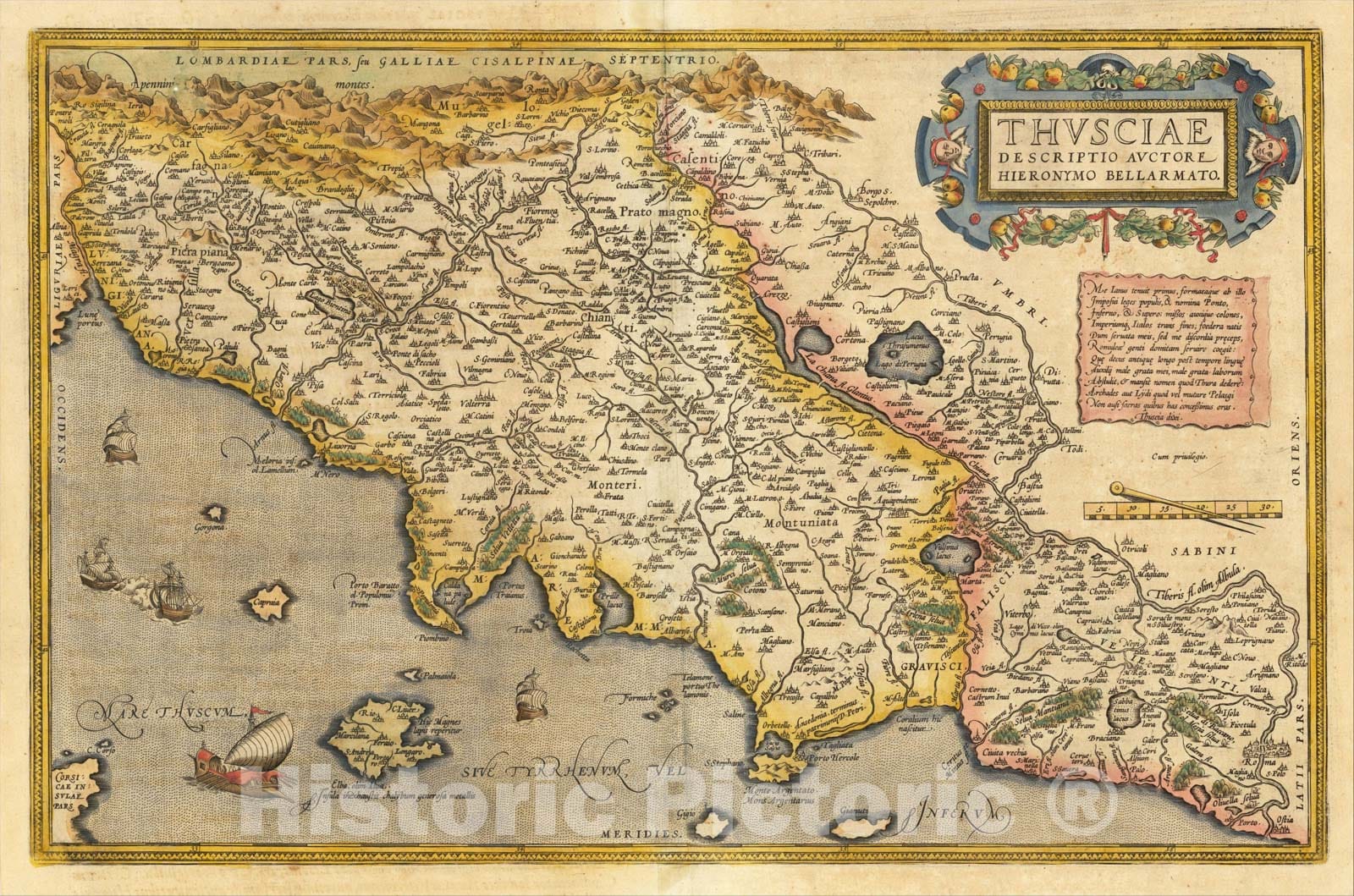 Historic Map : Thusciae Descriptio Autctore Hieronimo Bellarmato, 1584, Abraham Ortelius, Vintage Wall Art