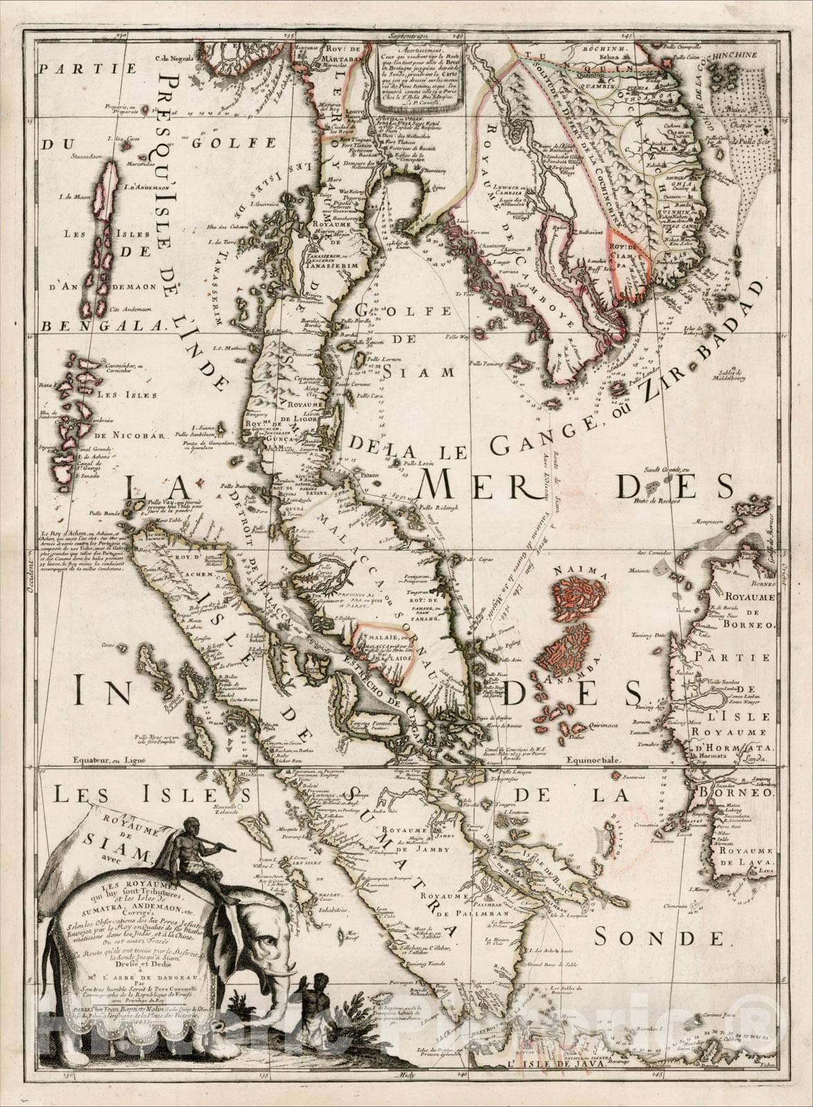 Historic Map : Royaume De Siam, avec Les Royaumes qui luy sont-Tributaries, et les Isles de Sumatra, Andemaon, etc., 1687, 1687, , Vintage Wall Art