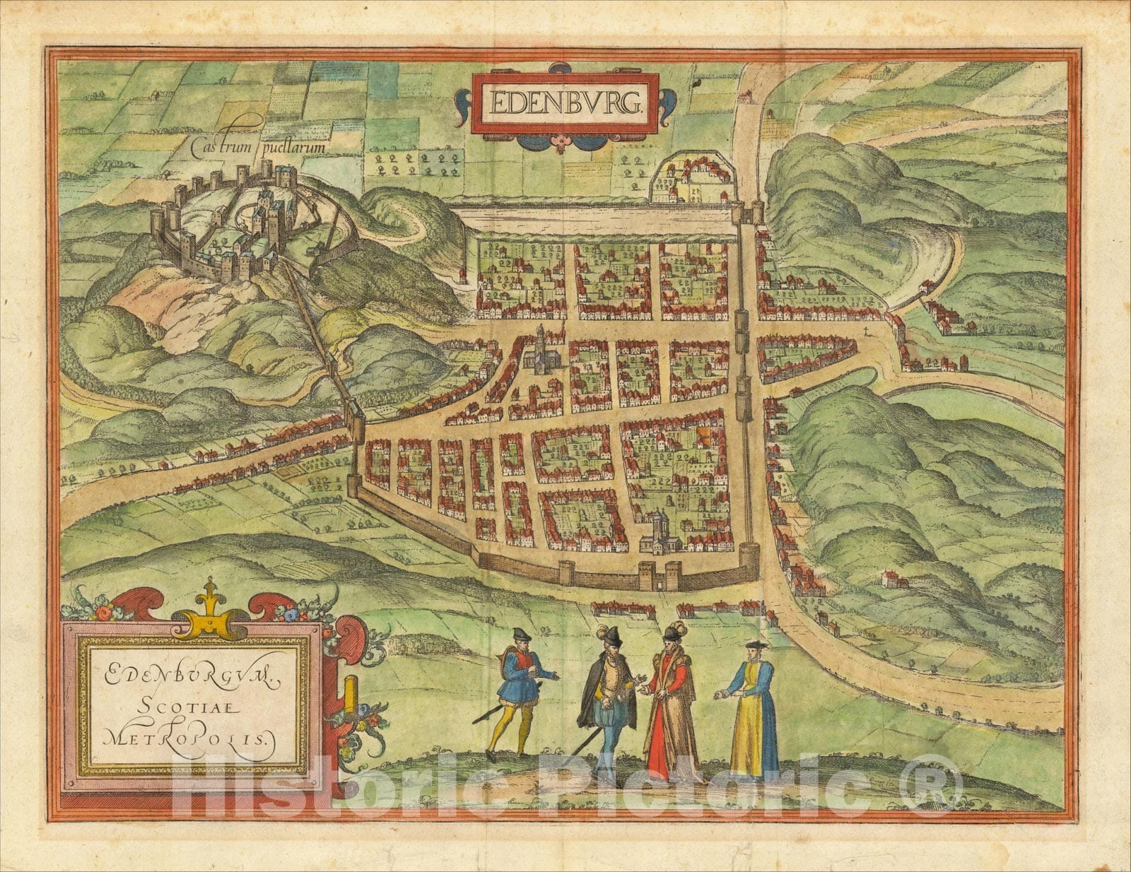 Historic Map : Edenburg -- Edenburgum Scotiae Metropolis, 1580, Georg Braun, v1, Vintage Wall Art