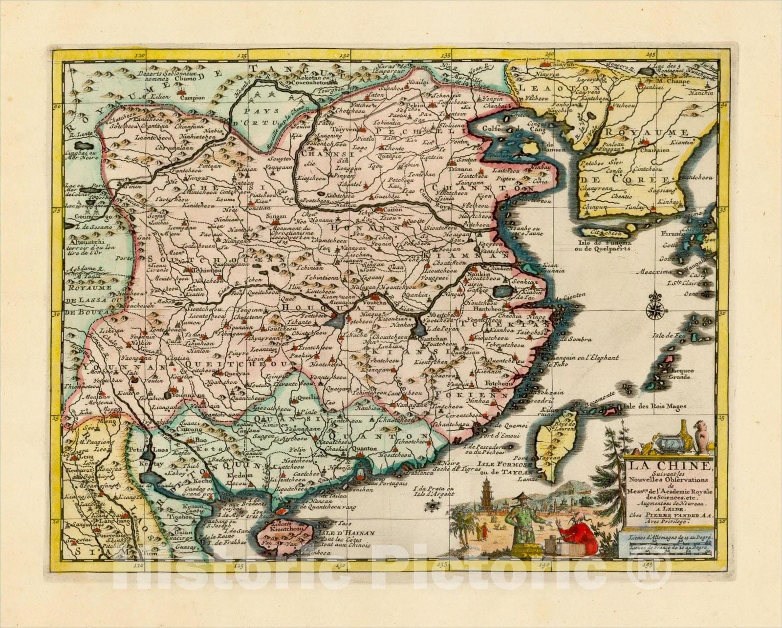 Historic Map : La Chine, Suivant les Nouvelles Observations, c1713, Pieter van der Aa, Vintage Wall Art