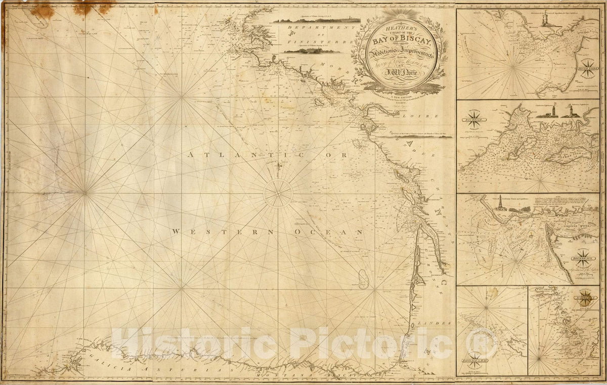 Historic Map : Heather's Chart of the Bay of Biscay, with various Additions & Improvement, 1815, John William Norie, Vintage Wall Art