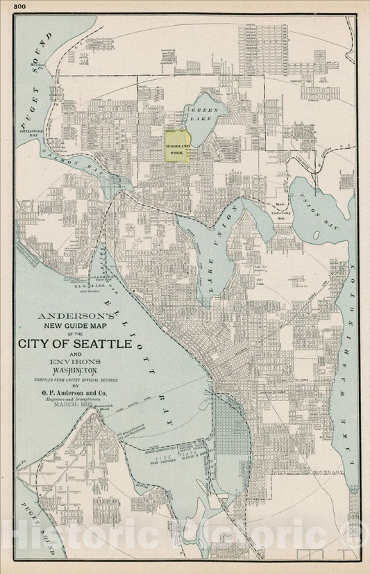 Historic Map : Anderson's New Guide Map of the City of Seattle and Environs., c1900, George F. Cram, Vintage Wall Art