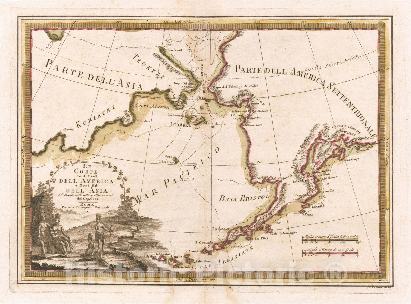 Historic Map : Le Coste Nord Ouest Dell' America e Nord Est Dell' Asia Delineate sulle ultime Observatizioni del Cap. Cook, 1788, 1788, Cassini, Vintage Wall Art