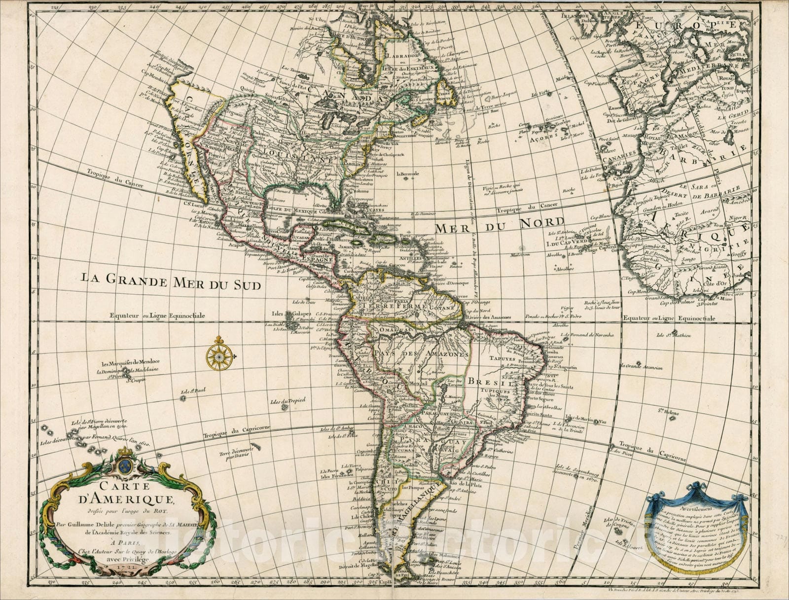 Historic Map : Carte D'Amerique Dresse pour l'usage du Roy . . .1722, 1745, , Vintage Wall Art