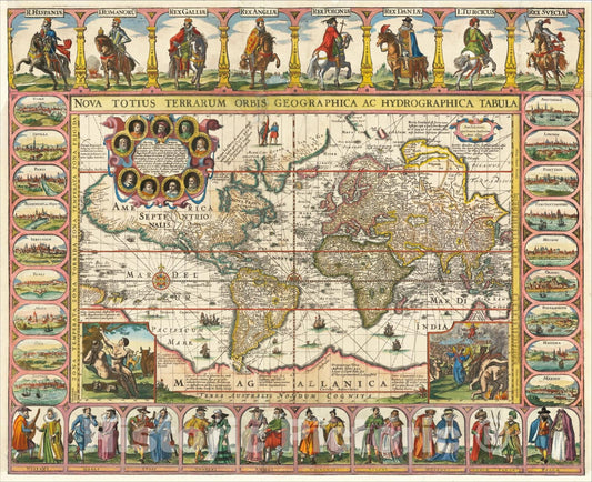 Historic Map : Nova Totius Terrarum Orbis Geographica Ac Hydrographica Tabula, 1632, Jan Jansson, Vintage Wall Art