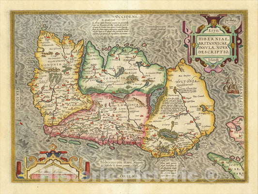 Historic Map : Hiberniae Britannicae Insulae Nova Descriptio, 1592, Abraham Ortelius, Vintage Wall Art