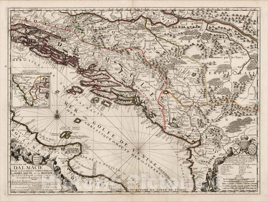 Historic Map : Le Royaume De Dalmacie, Divise en ses Comtez, Territoires etc. La Morlaquie, et la Bosnie, 1704, c1689, , Vintage Wall Art