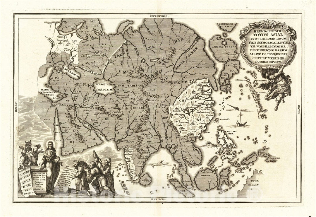 Historic Map : Repraesentatio Totius Asiae Cuius Regiones Paucae Fide Catholica, 1702, Heinrich Scherer, Vintage Wall Art