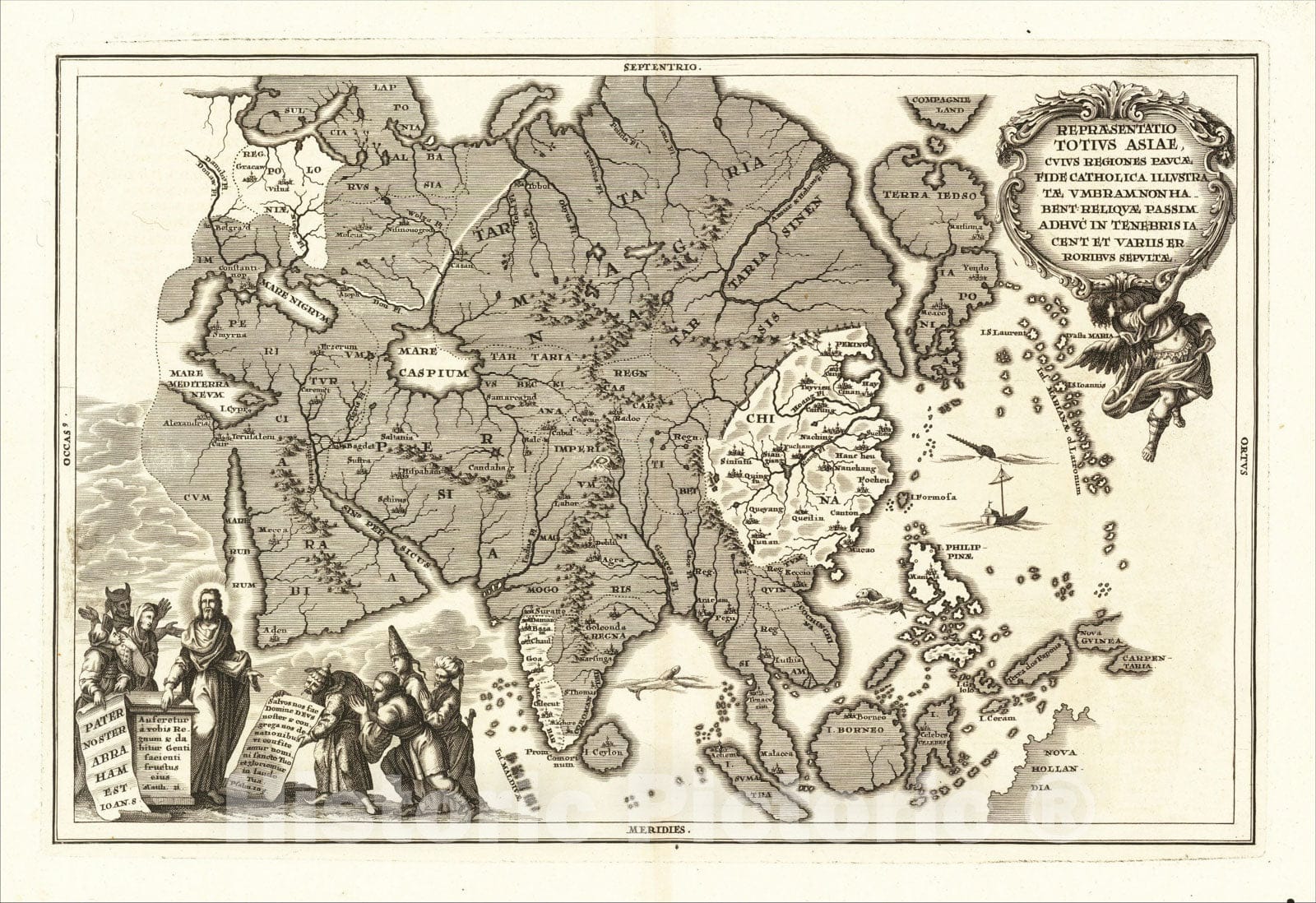 Historic Map : Repraesentatio Totius Asiae Cuius Regiones Paucae Fide Catholica, 1702, Heinrich Scherer, Vintage Wall Art