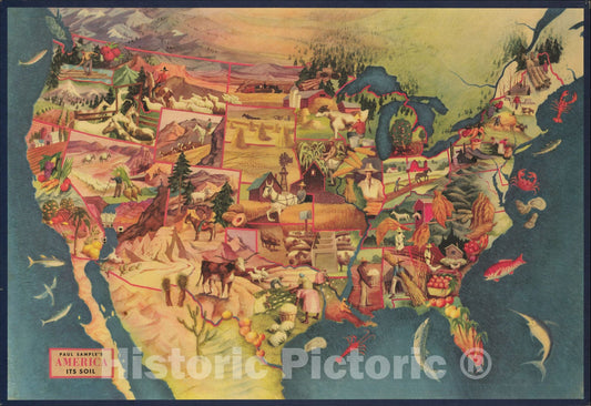 Historic Map : Paul Sample's America Its Soil, 1946, Paul Sample, Vintage Wall Art