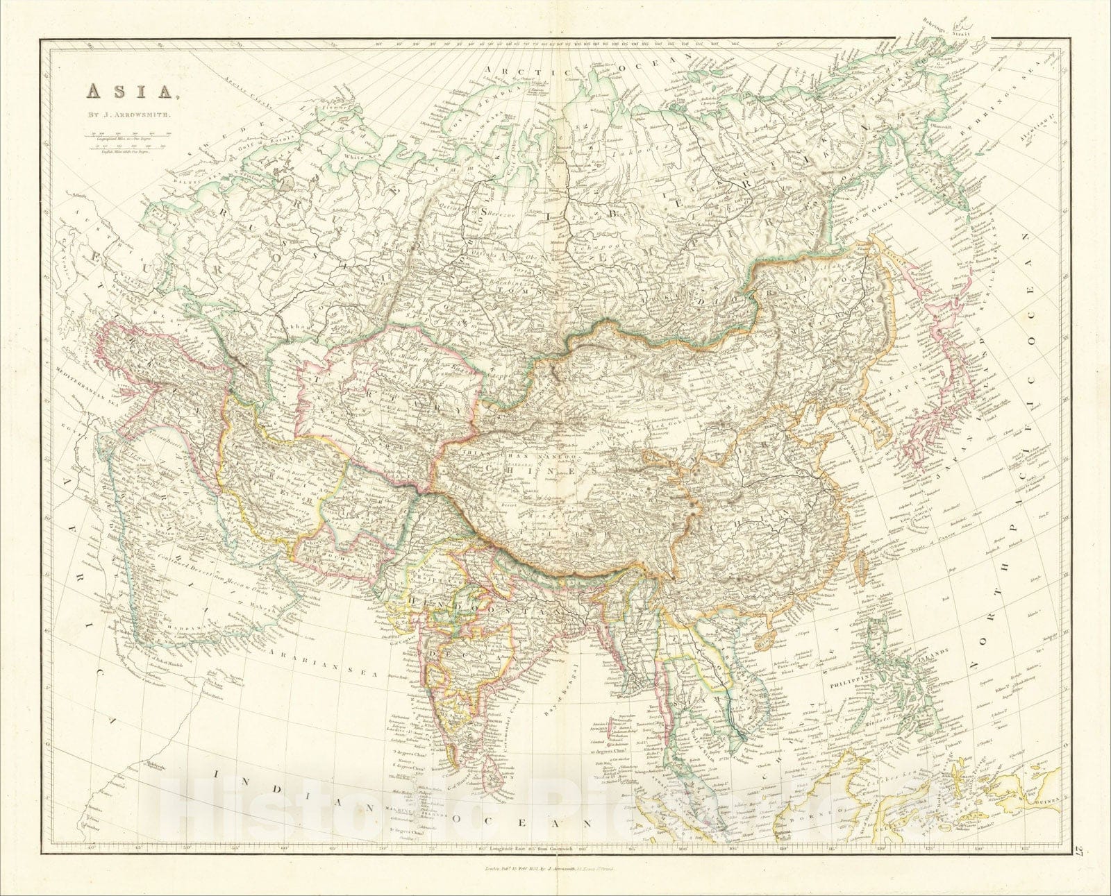 Historic Map : Asia, 1832, John Arrowsmith, Vintage Wall Art