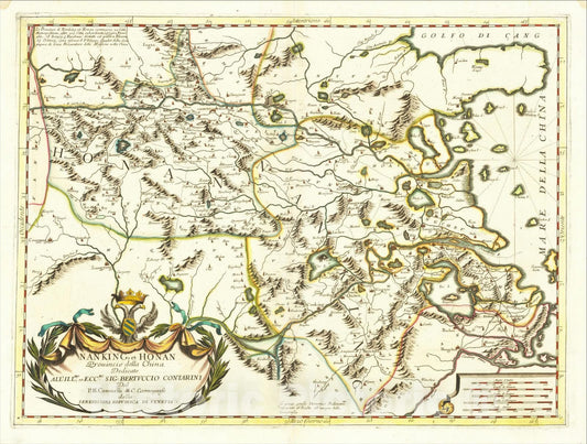 Historic Map : [Shanghai & Yangtze River] Nanking, et Honan Provincie della China, c1690, Vincenzo Maria Coronelli, Vintage Wall Art
