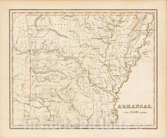 Historic Map : Arkansas, 1841, Thomas Gamaliel Bradford, Vintage Wall Art