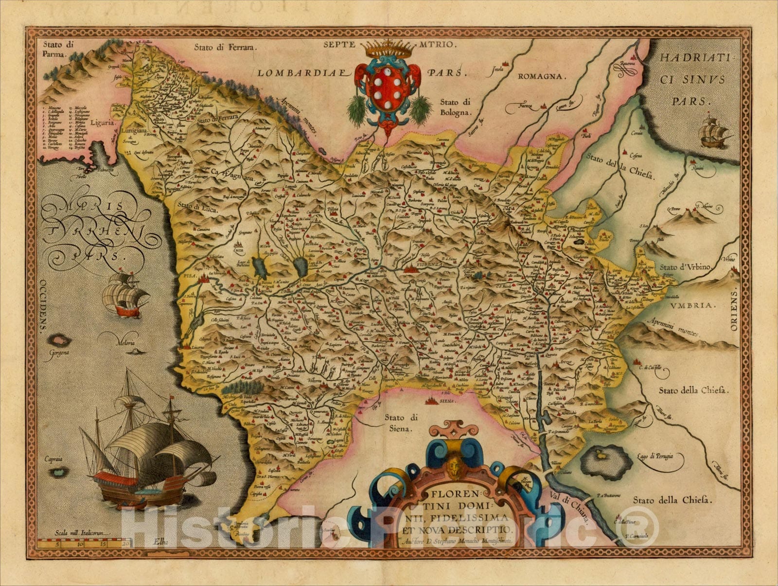 Historic Map : Florentini Dominii, Fidelissima et Nova Descriptio Auctore D. Stephano Monacho Montisoliveti, 1595, Abraham Ortelius, Vintage Wall Art
