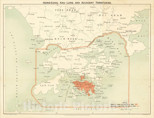 Historic Map : Hong-Kong, Kau-Lung and Adjacent Territories, c1898, John Bartholomew, Vintage Wall Art