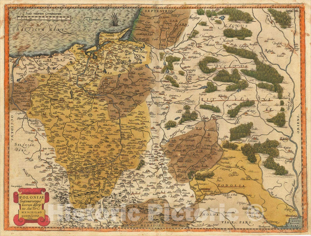 Historic Map : Poloniae Finitimarumque locorum descriptio Auctore Wencelslao Godreccio, 1584, Abraham Ortelius, Vintage Wall Art