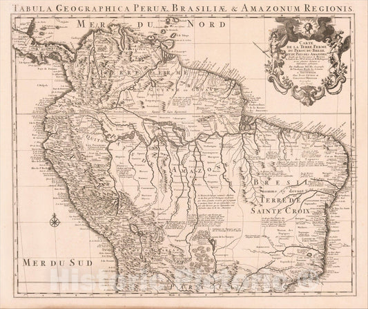 Historic Map : Carte de la Terre Ferme du Perou, du Bresil, c1720, , Vintage Wall Art