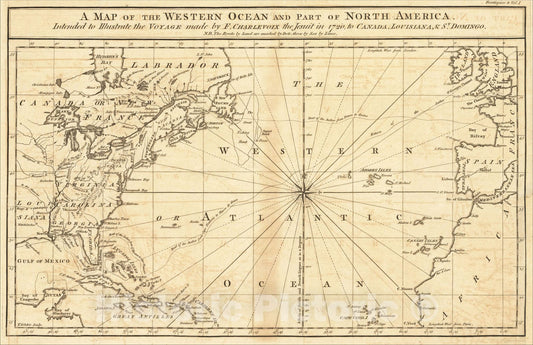 Historic Map : A Map of the Western Ocean and Part of North America, 1761, Pierre Francois Xavier de Charlevoix, Vintage Wall Art