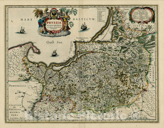 Historic Map : Prussia Accurate Descripta a Gasparo Henneberg Erlichensi, 1640, Jan Jansson, Vintage Wall Art