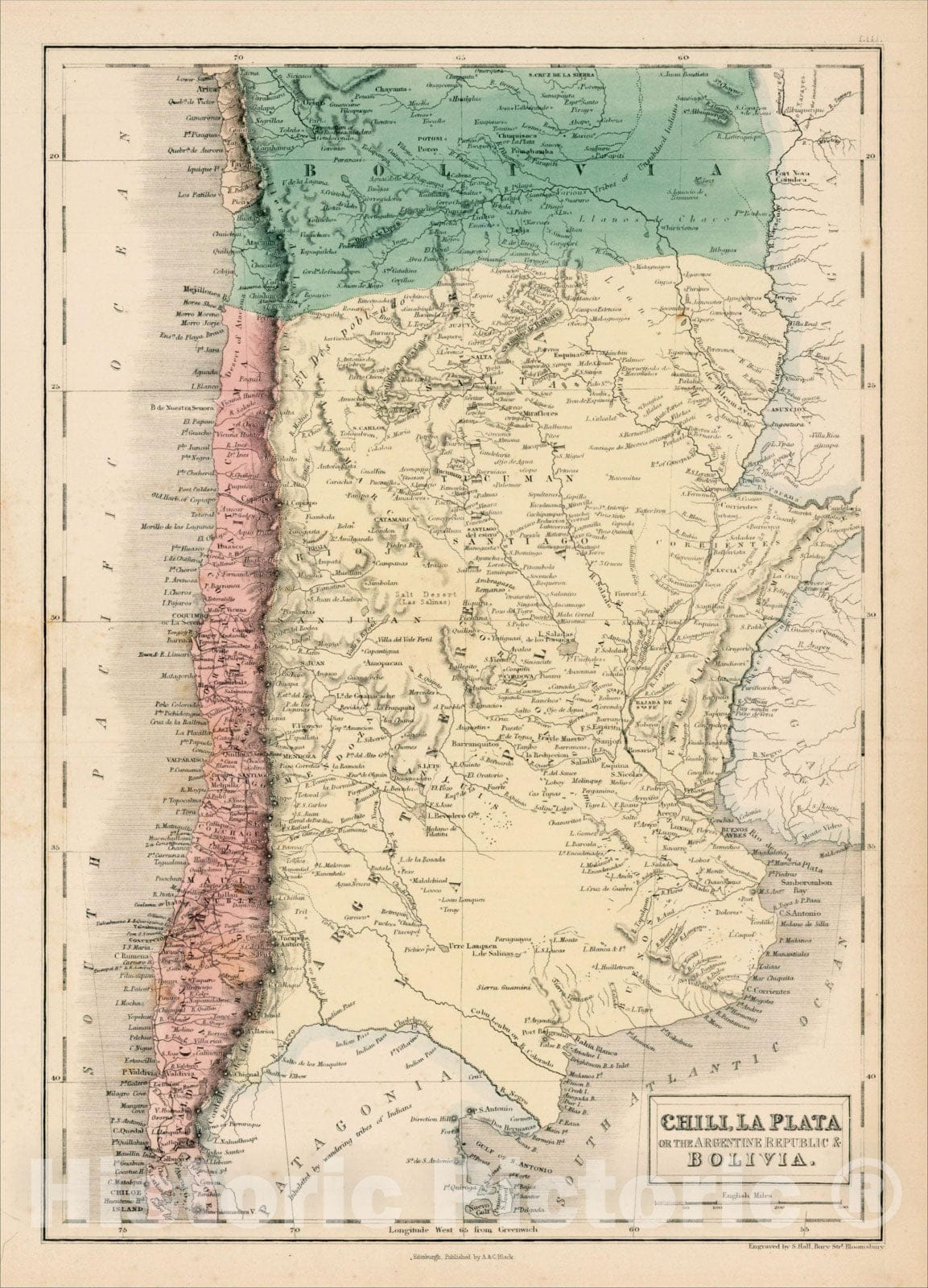 Historic Map : Chili, La Plata or The Argentine Republic & Bolivia, 1854, Adam & Charles Black, Vintage Wall Art