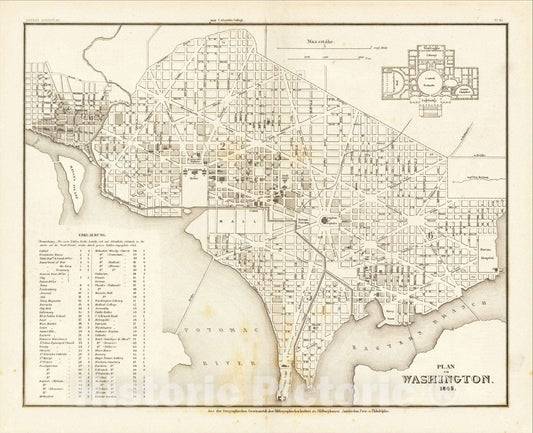 Historic Map : Plan von Washington. 1845, 1845, Joseph Meyer, Vintage Wall Art