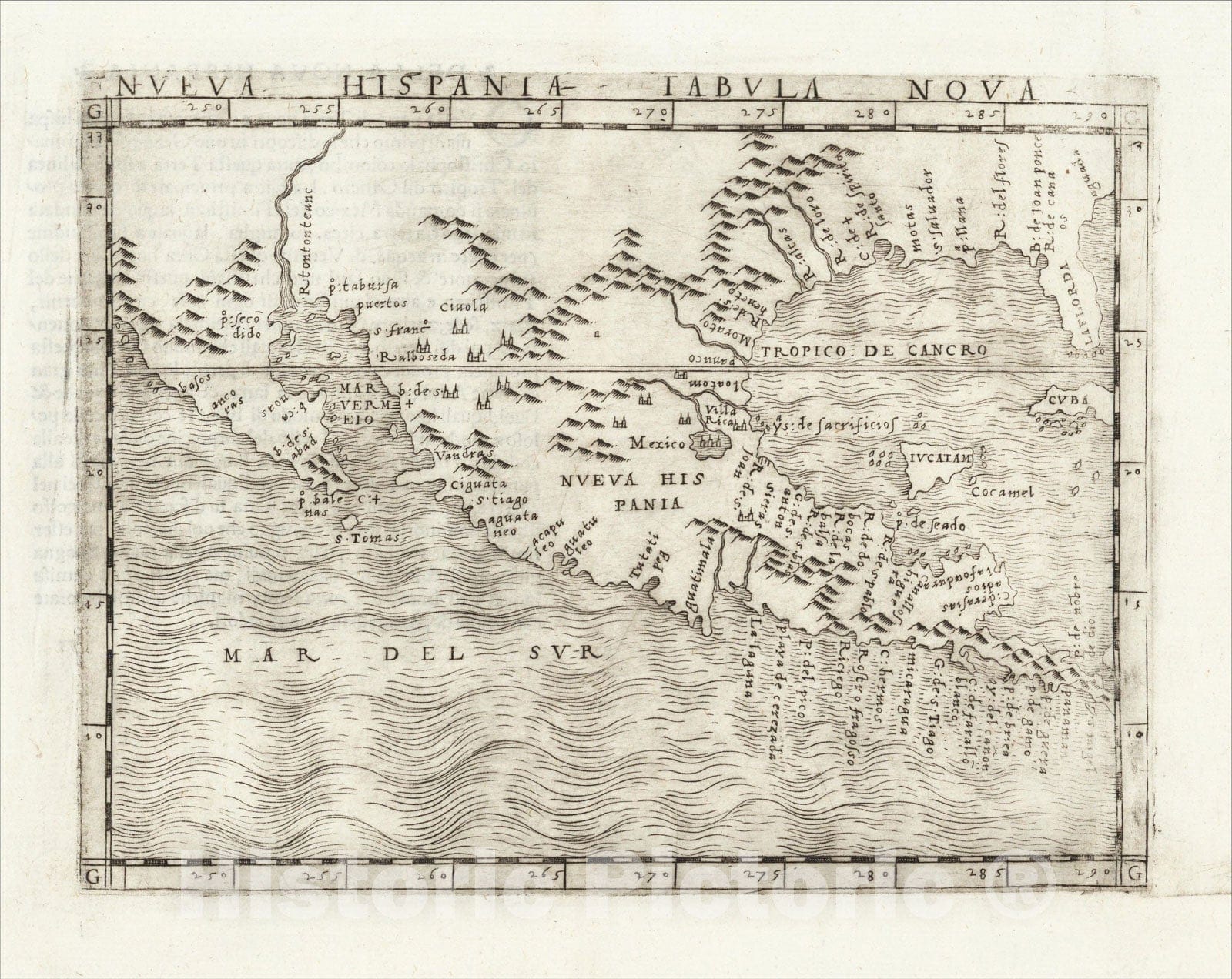Historic Map : Nueva Hispania Tabula Nova, 1548, Giacomo Gastaldi, v1, Vintage Wall Art