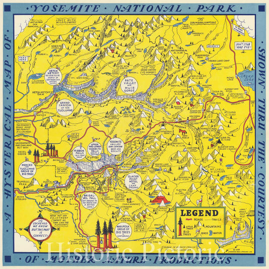 Yosemite National Park - Pictorial Map, 1948 | Historical Map Print
