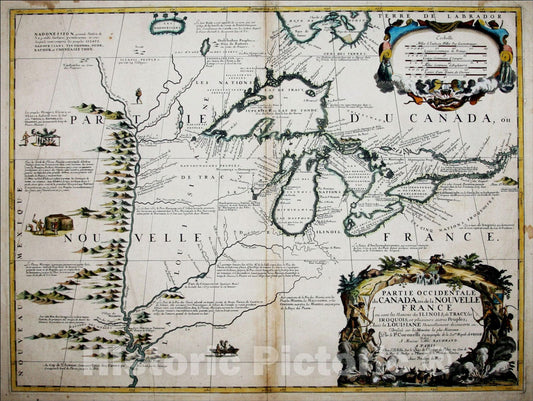 Historic Map : Partie Occidentale du Canada ou de la Nouvelle France ou sont les Nations des Ilinois, 1688, Vincenzo Maria Coronelli, Vintage Wall Art