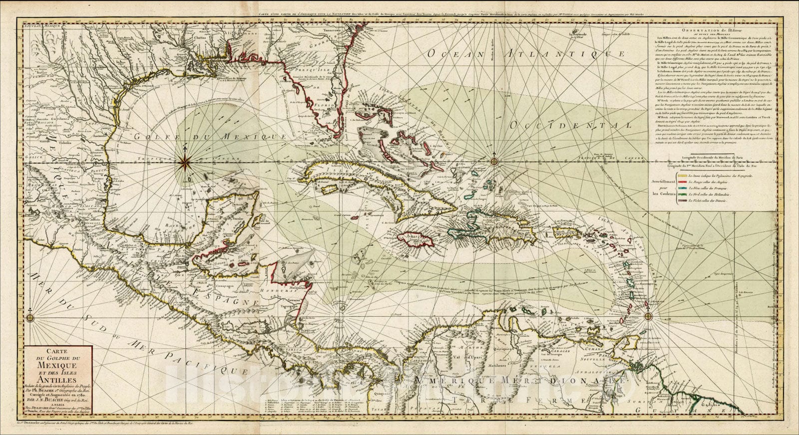Historic Map : Carte Du Golphe Du Mexique Et Des Isles Antilles Reduite de la grande carte Angloise de Popple, Par PH. Buache?1780., 1780, , Vintage Wall Art