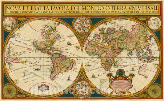 Historic Map : Nova et Esatta Tavola Del Mondo o Terra Univesale Di Michele Antonio Baudrand Parigino Dottore Delle, 1669, Michel-Antoine Baudrand , Vintage Wall Art