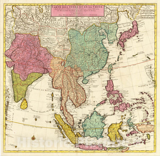 Historic Map : Carte Des Indes et de la Chine Dressee sur plusieurs Relations particulieres Rectifees par quelques, c1720, Johannes Covens, Vintage Wall Art