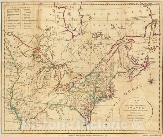 Historic Map : A Map of the Northern and Middle States; Comprehending Western Territory and the British Dominions, 1792, John Stockdale, Vintage Wall Art