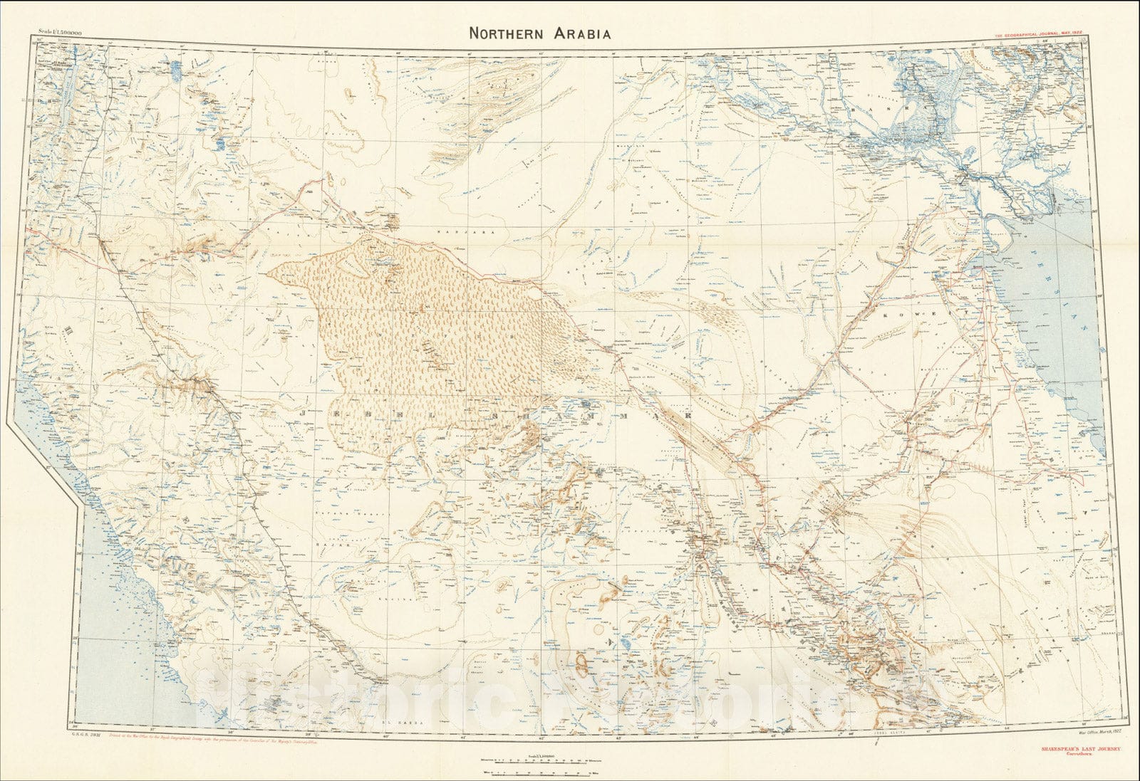 Historic Map : Northern Arabia, 1922, Royal Geographical Society, Vintage Wall Art