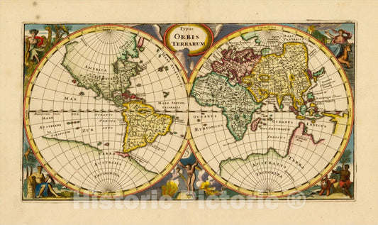 Historic Map : Typus Orbis Terrarum, 1670, Philipp Cl?ver, v1, Vintage Wall Art