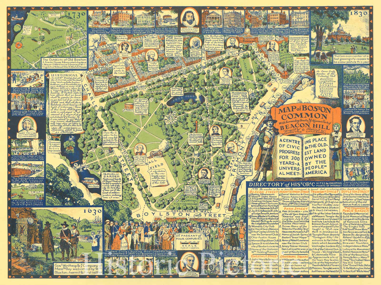 Boston Common and Beacon Hill - Pictorial Map, 1930