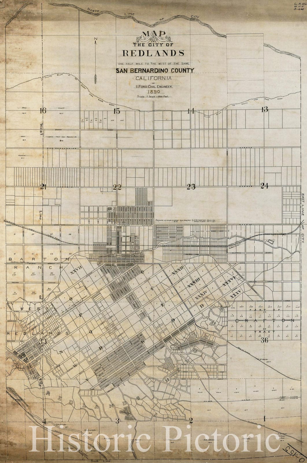 Plan of Redlands, San Bernardino County, California 1907 Railroad Map