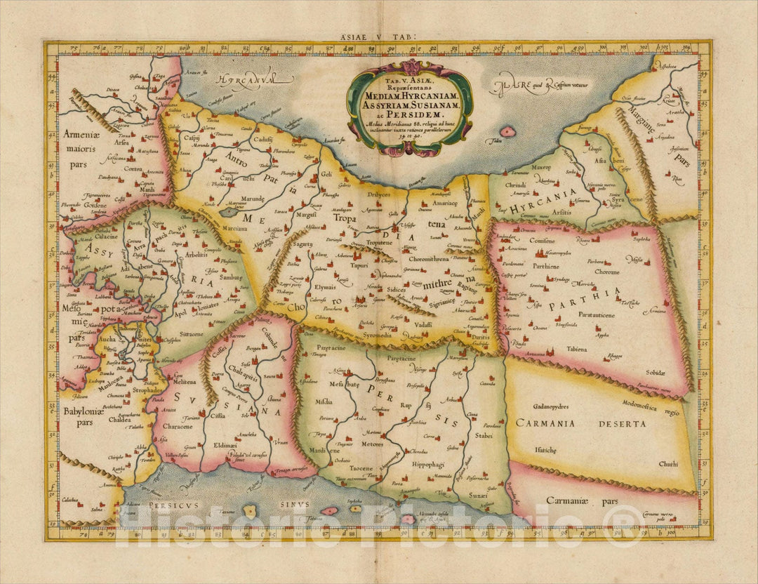 Historic Map : Tab. V. Asiae Repraesentans Mediam, Hyrcaniam, Assyriam, Susuanam ac Persidem (Iran & Iraq), 1637, Gerard Mercator, Vintage Wall Art