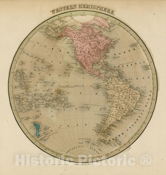 Historic Map : Western Hemisphere [Republic of Texas], 1846, Thomas Gamaliel Bradford, Vintage Wall Art