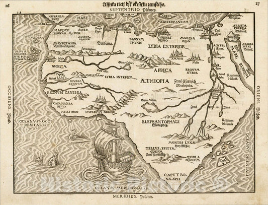 Historic Map : Affrica treti die otrsietu zemsteho, 1592, Heinrich Bunting, Vintage Wall Art