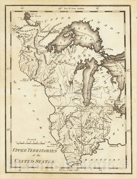 Historic Map : Upper Territories of the United States, 1814, Mathew Carey, Vintage Wall Art