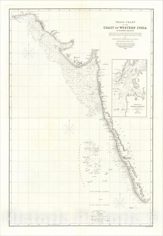Historic Map : Coast of Western India on Mercators Projection, 1856, E.F.T. Fergusson, Vintage Wall Art
