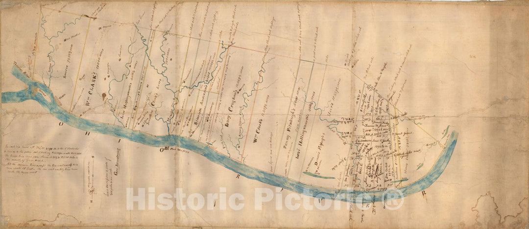 Historic Map : [William Clark Signed Jackson Purchase Map of a 4 Mile Section of the Ohio River From Paducah, Kentucky to America, Illinois area], c1827, , Vintage Wall Art