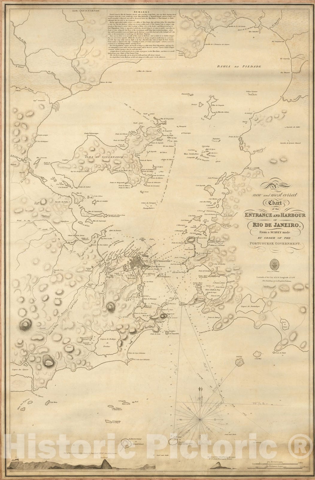 Historic Map : A new and most correct Chart of the Entrance and Harbour of Rio de Janeiro, From a Survey made By order of the Portuguese Government., c1823, Vintage Wall Art