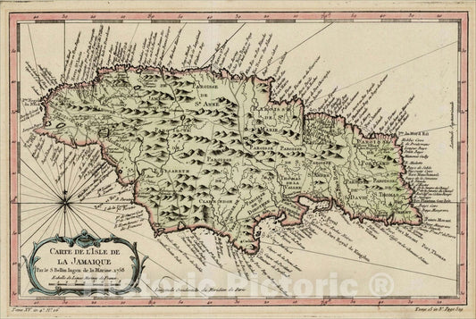 Historic Map : Carte De L'Isle De La Jamaique, 1758, 1758, , Vintage Wall Art