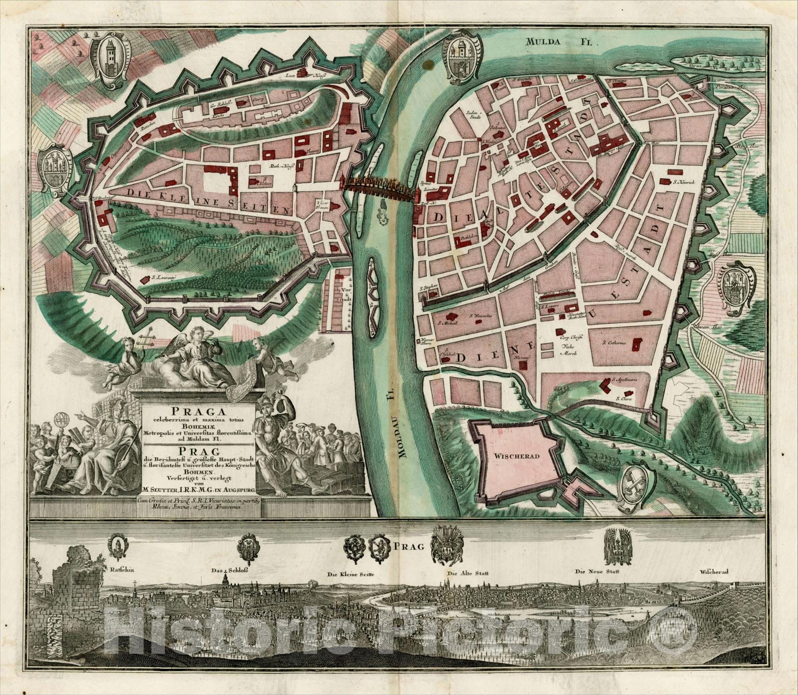 Historic Map : Praga celeberrima et maxima totius Bohemiae Metropolis et Universitas florentissima ad Muldam Fl., c1730, , Vintage Wall Art